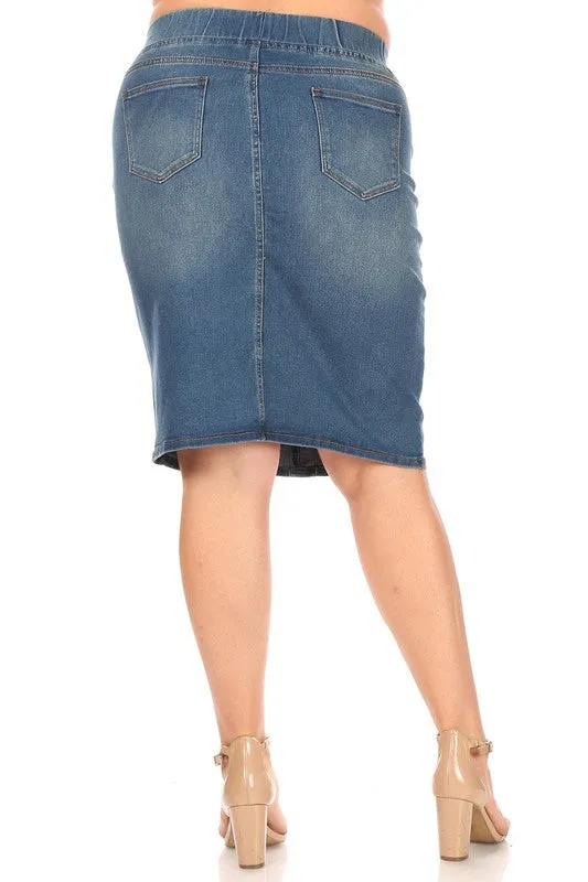 Debbie Button Front Jean Skirt-Vintage wash