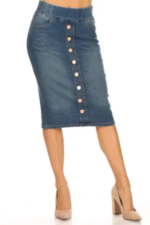 Debbie Button Front Jean Skirt-Vintage wash