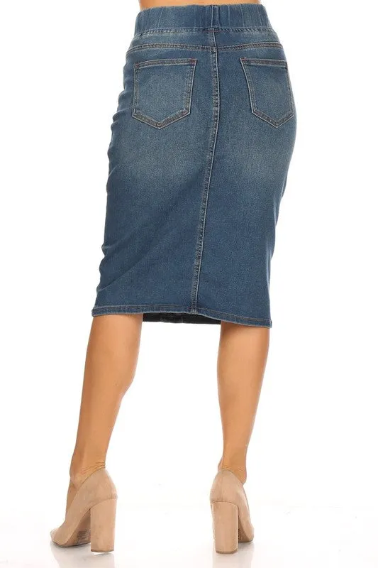 Debbie Button Front Jean Skirt-Vintage wash