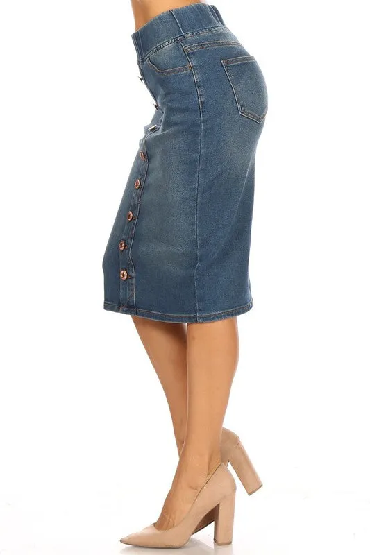 Debbie Button Front Jean Skirt-Vintage wash